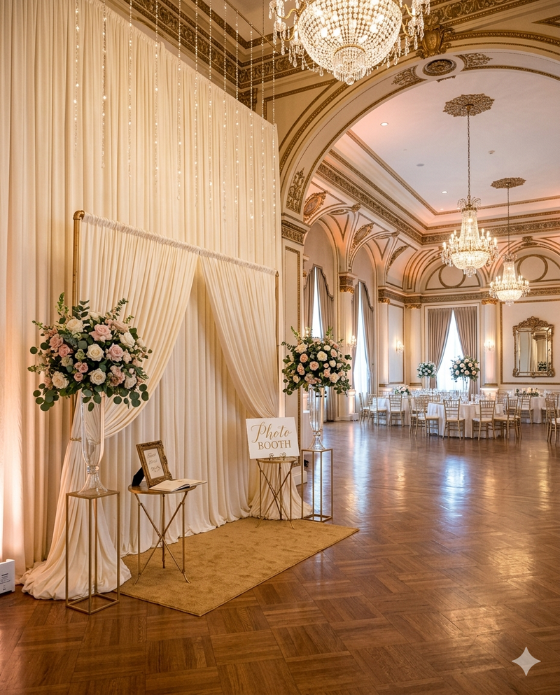 Elegant event venue with photo booth